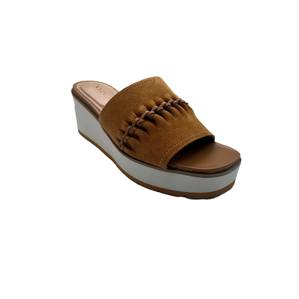 NYDJ‎ Womens RORY02 Platform Wedge Sandals Size 5.5 Cognac Suede Braided Slip On